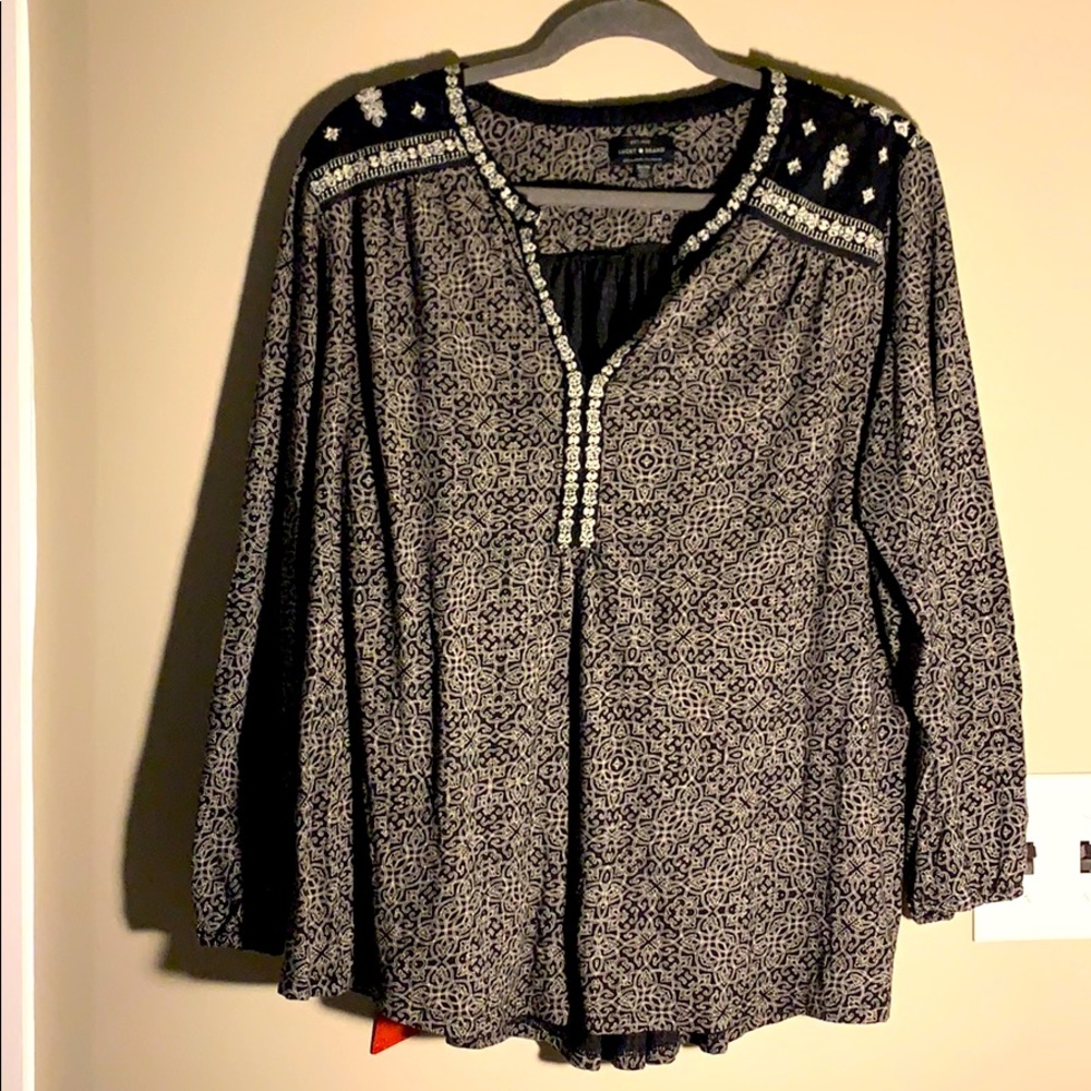 Lucky Brand cotton blouse 3x Black/white w/silver